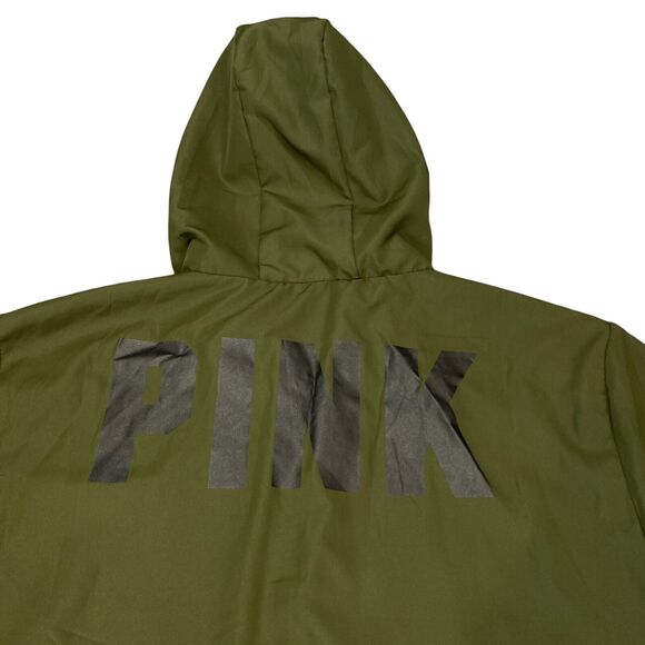 Victoria's Secret PINK Anorak Jacket Womens M Olive Mesh Lined Hooded Full Zip - Picture 15 of 16